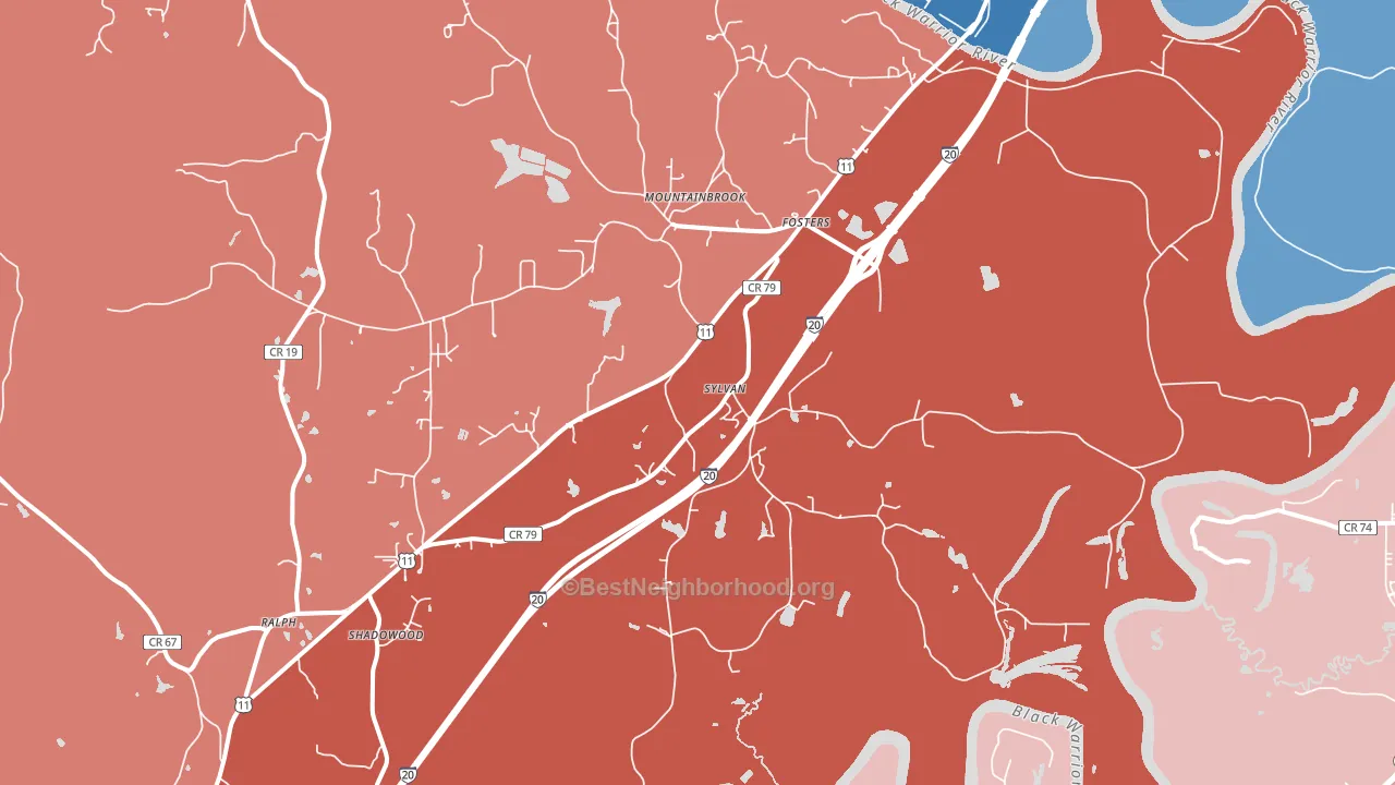 Fosters, AL block-group political-lean map