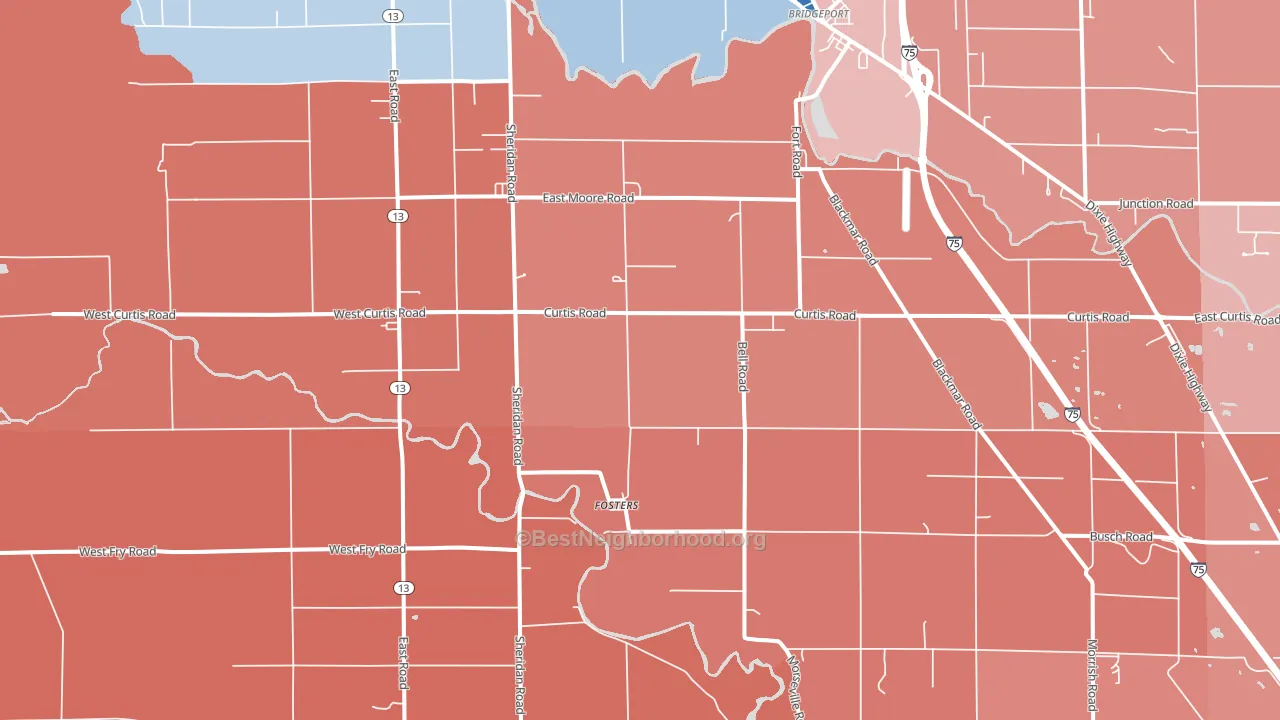 Fosters, MI block-group political-lean map