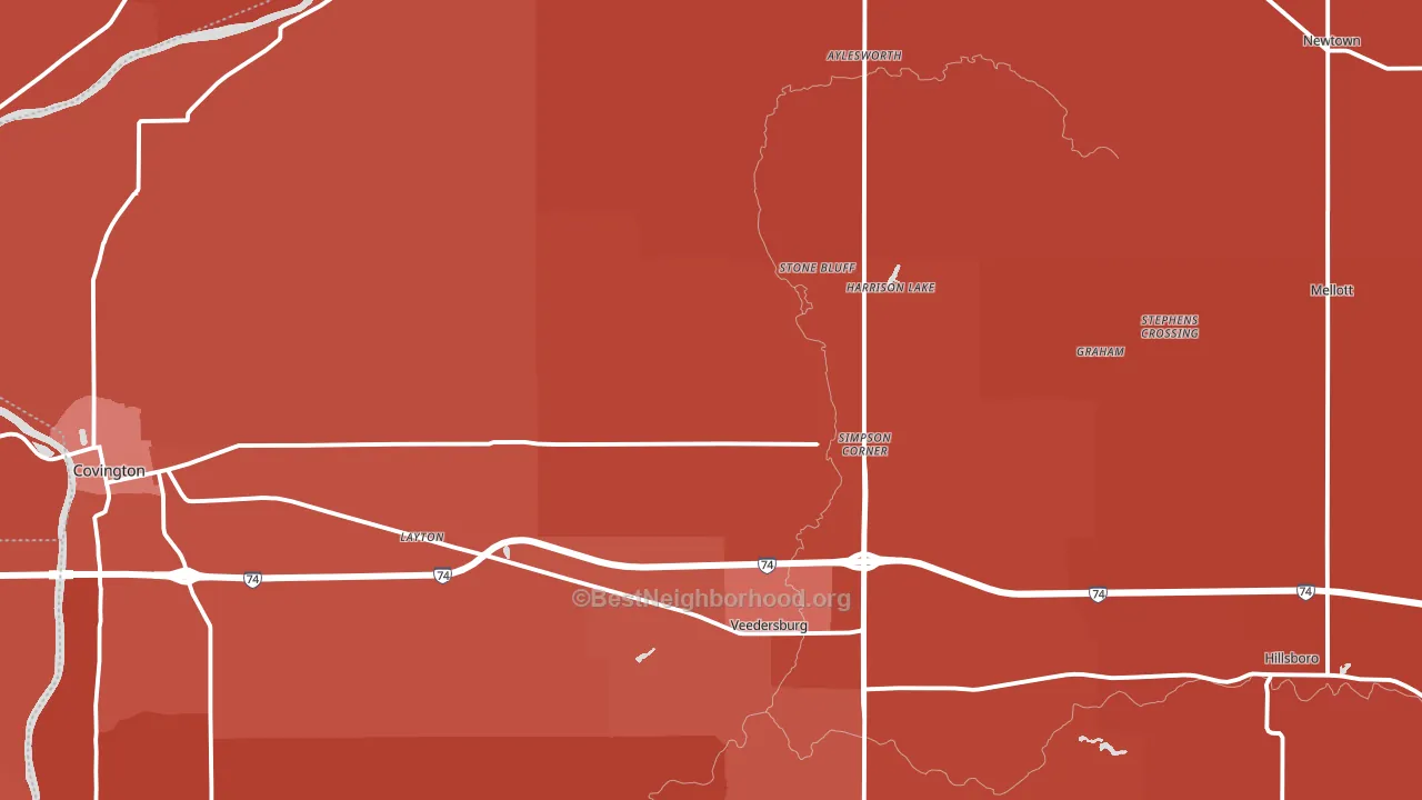 Fountain County, IN block-group political-lean map