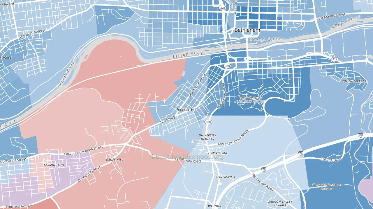 Fountain Hill, PA block-group political-lean map