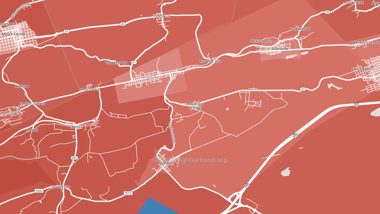 Fountain Springs, PA block-group political-lean map