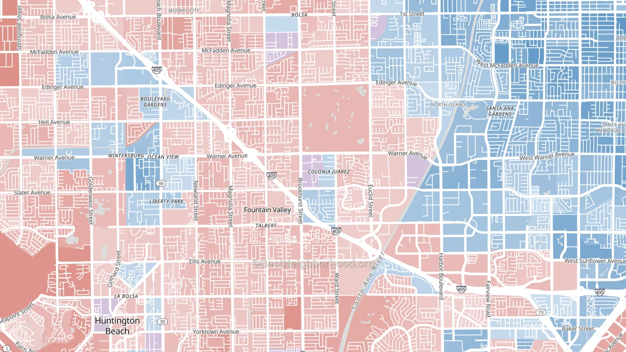Fountain Valley, CA block-group political-lean map