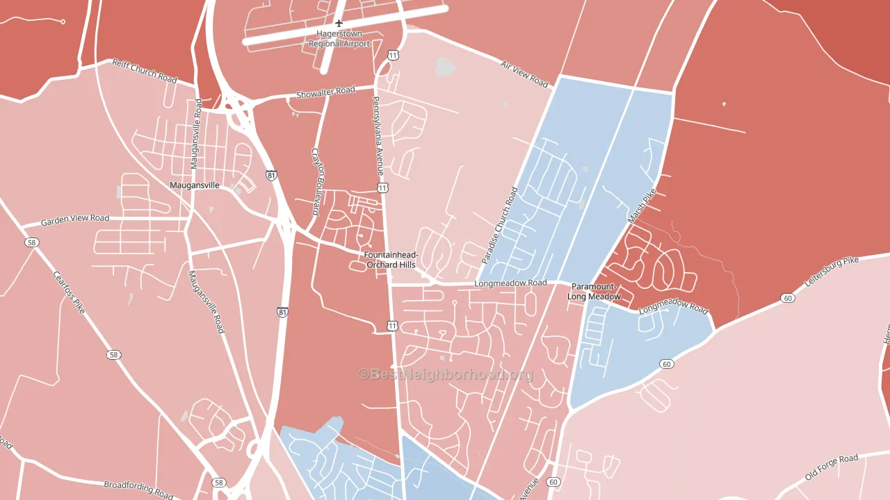 Fountainhead-Orchard Hills, MD block-group political-lean map