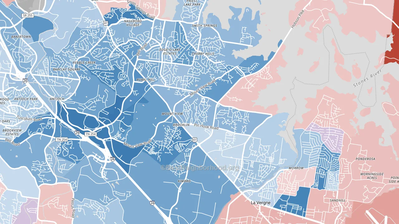 Four Corners, Antioch, TN block-group political-lean map