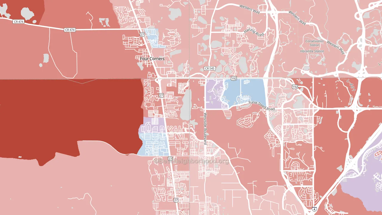 Four Corners, FL block-group political-lean map