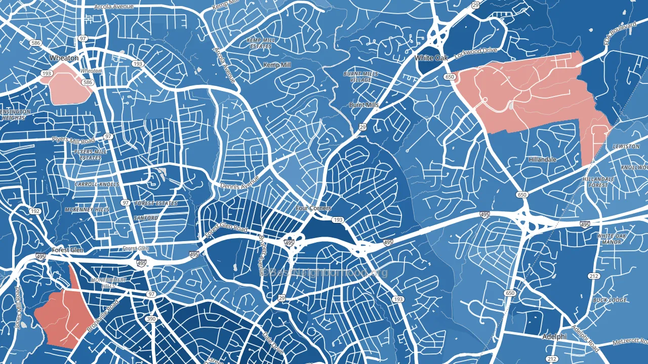 Four Corners, MD block-group political-lean map