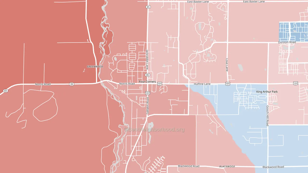 Four Corners, MT block-group political-lean map