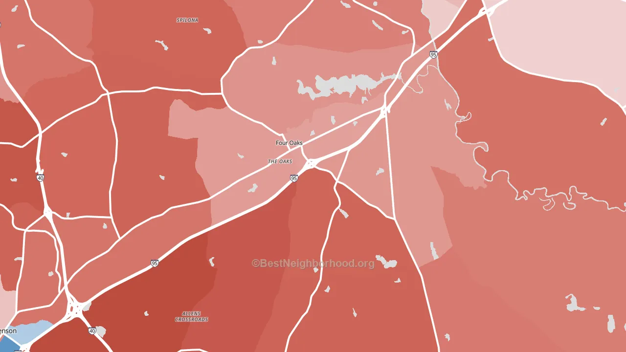 Four Oaks, NC block-group political-lean map