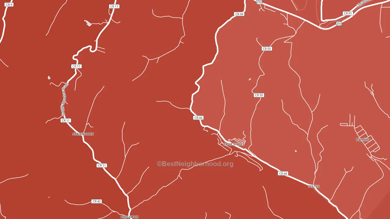 Four States, WV block-group political-lean map