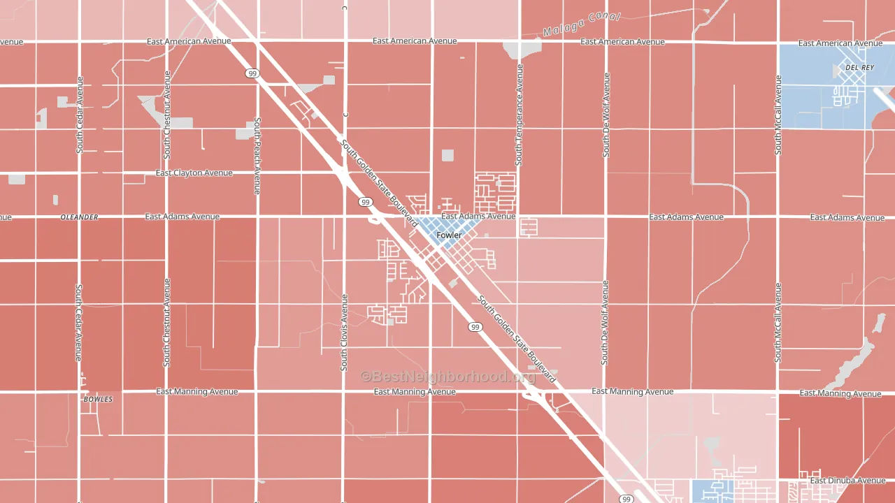 Fowler, CA block-group political-lean map