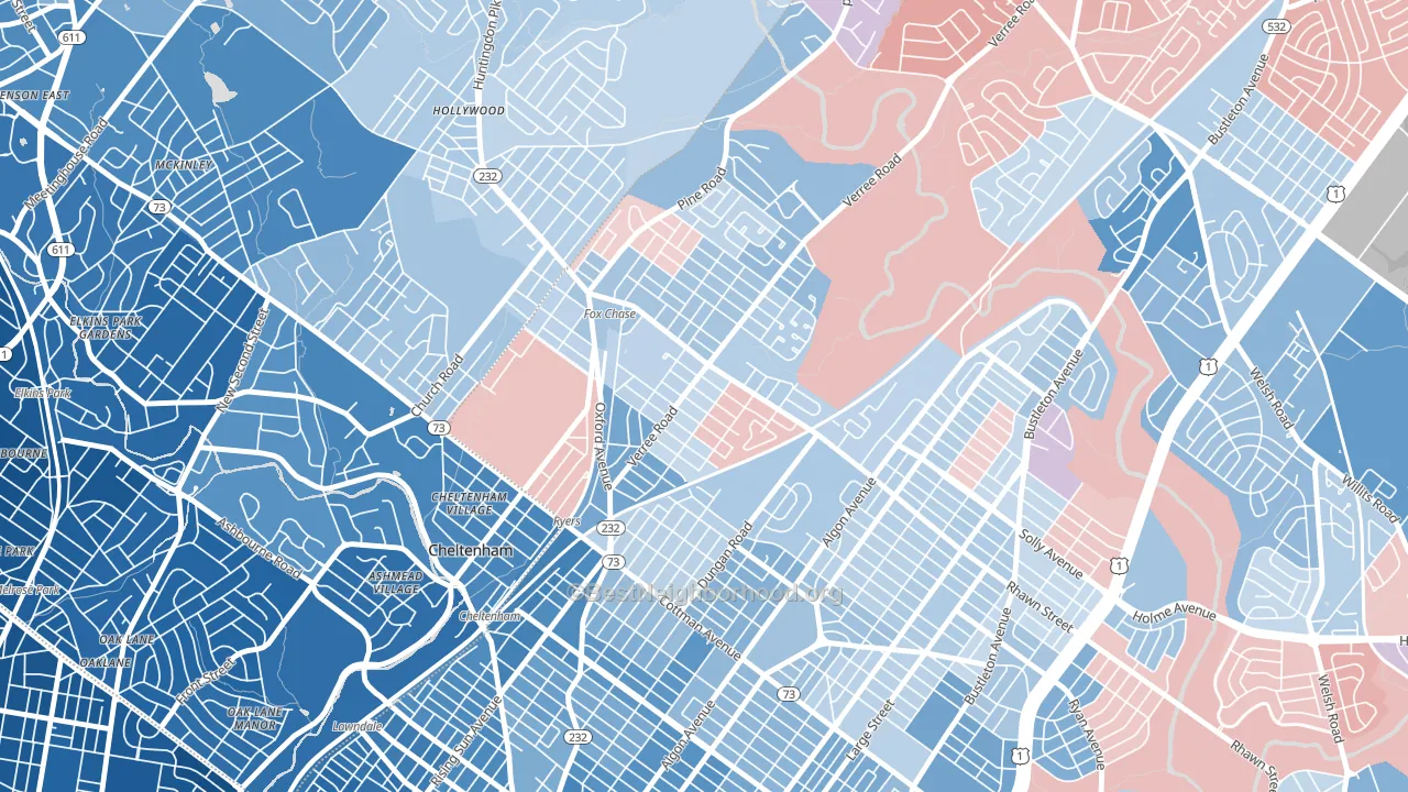 Fox Chase-Burholme, Philadelphia, PA block-group political-lean map
