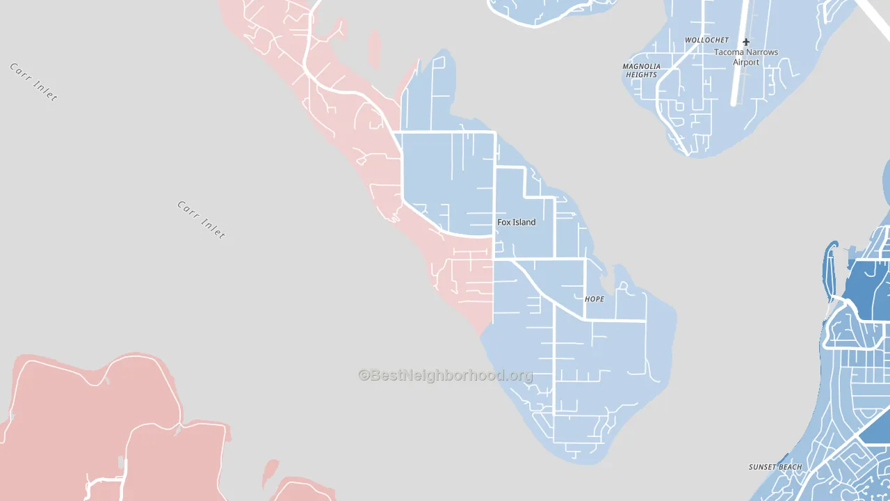 Fox Island, WA block-group political-lean map