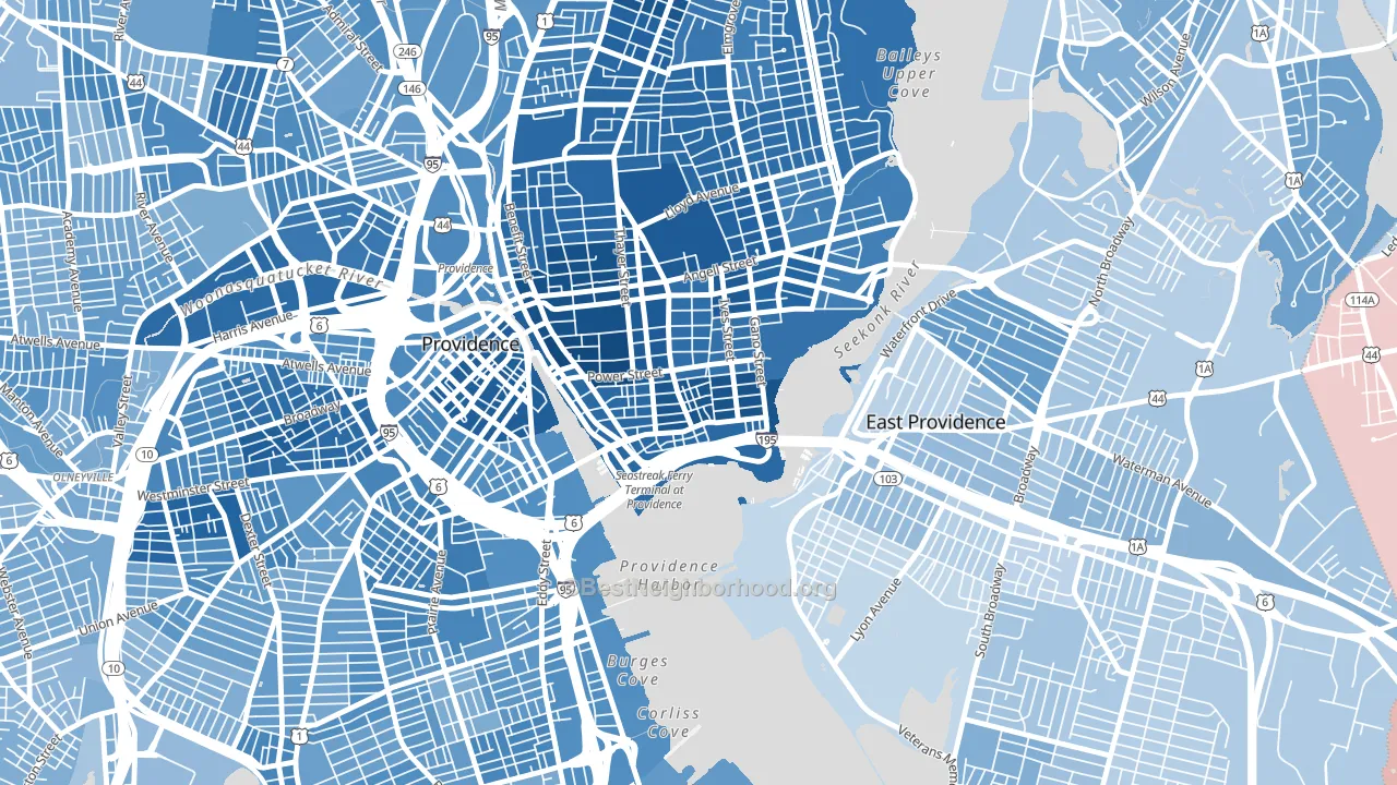 Fox Point, Providence, RI block-group political-lean map
