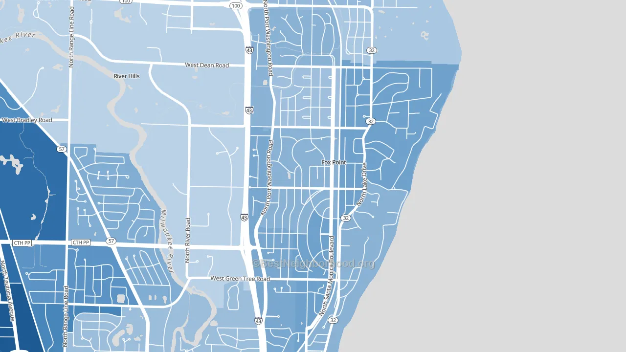 Fox Point, WI block-group political-lean map