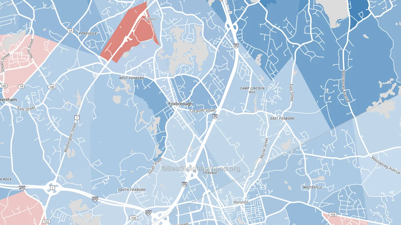 Foxboro, MA block-group political-lean map