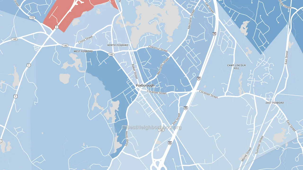 Foxborough, MA block-group political-lean map
