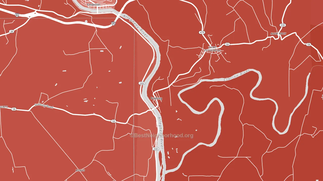 Foxburg, PA block-group political-lean map