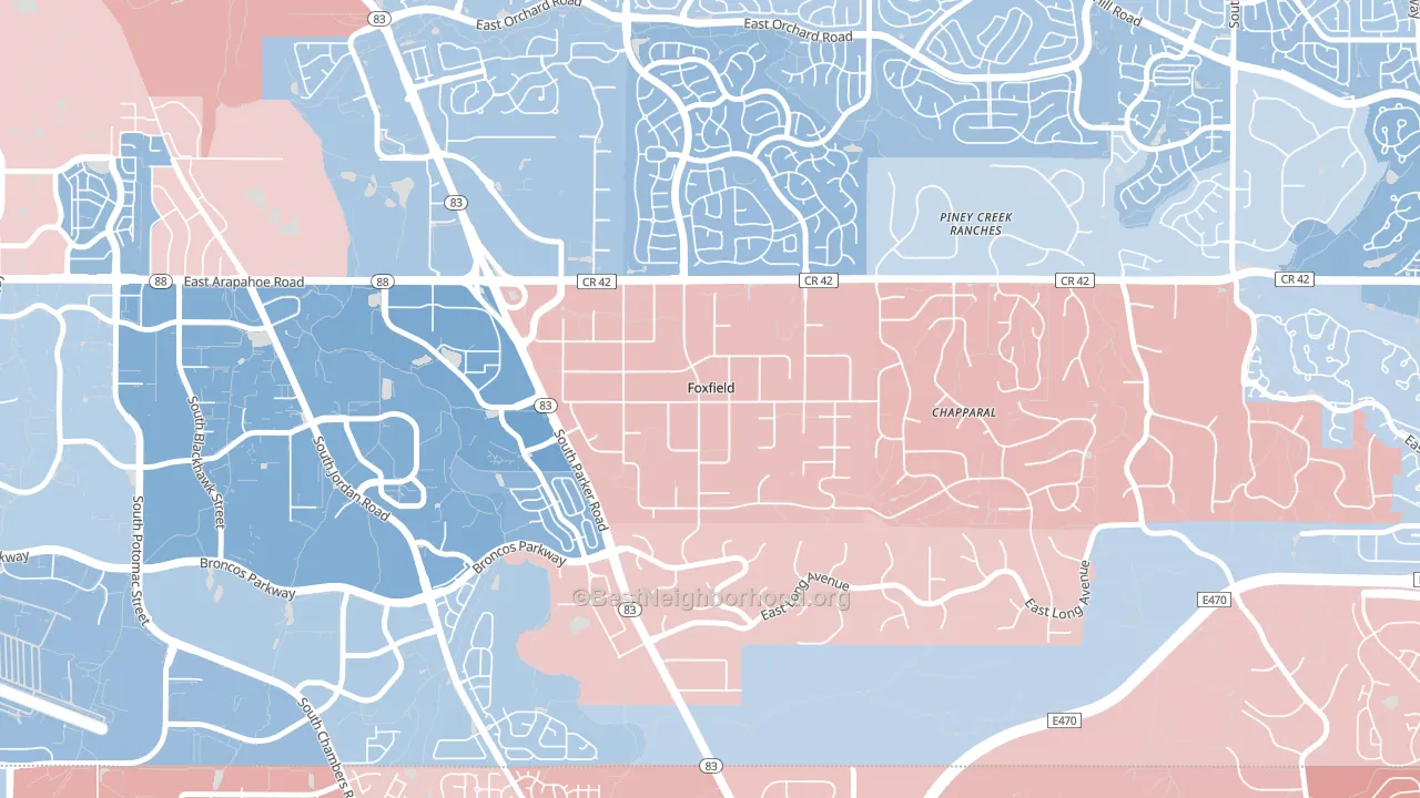 Foxfield, CO block-group political-lean map
