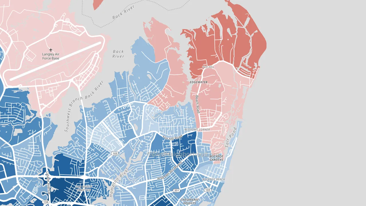 Foxhill, Hampton, VA block-group political-lean map
