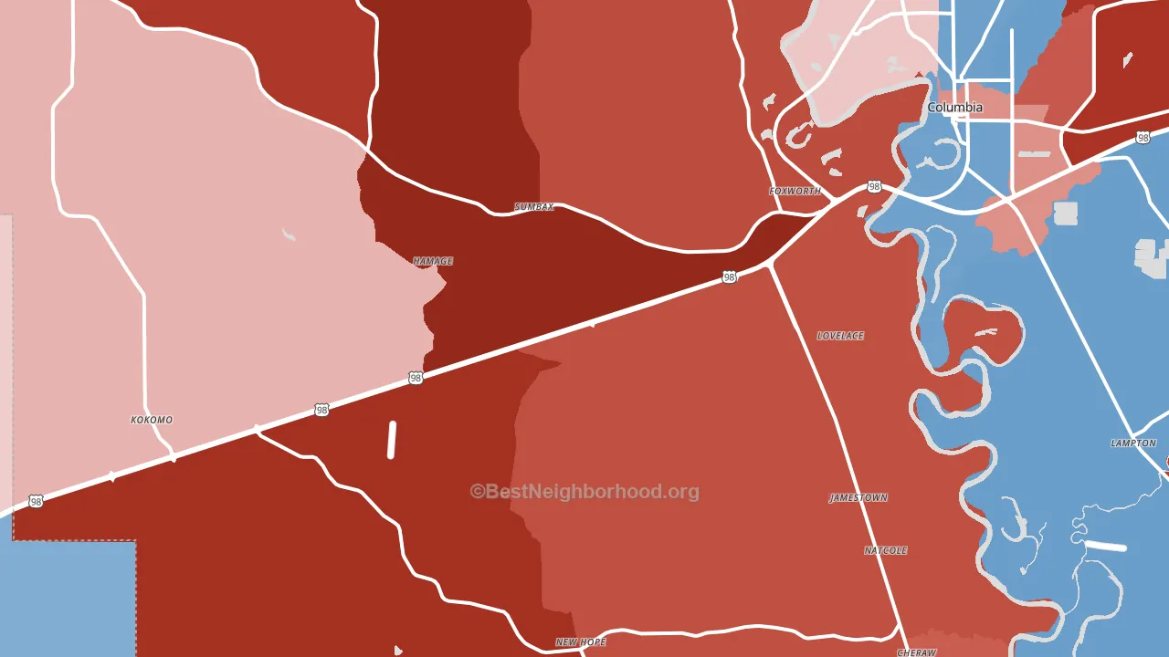 Foxworth, MS block-group political-lean map