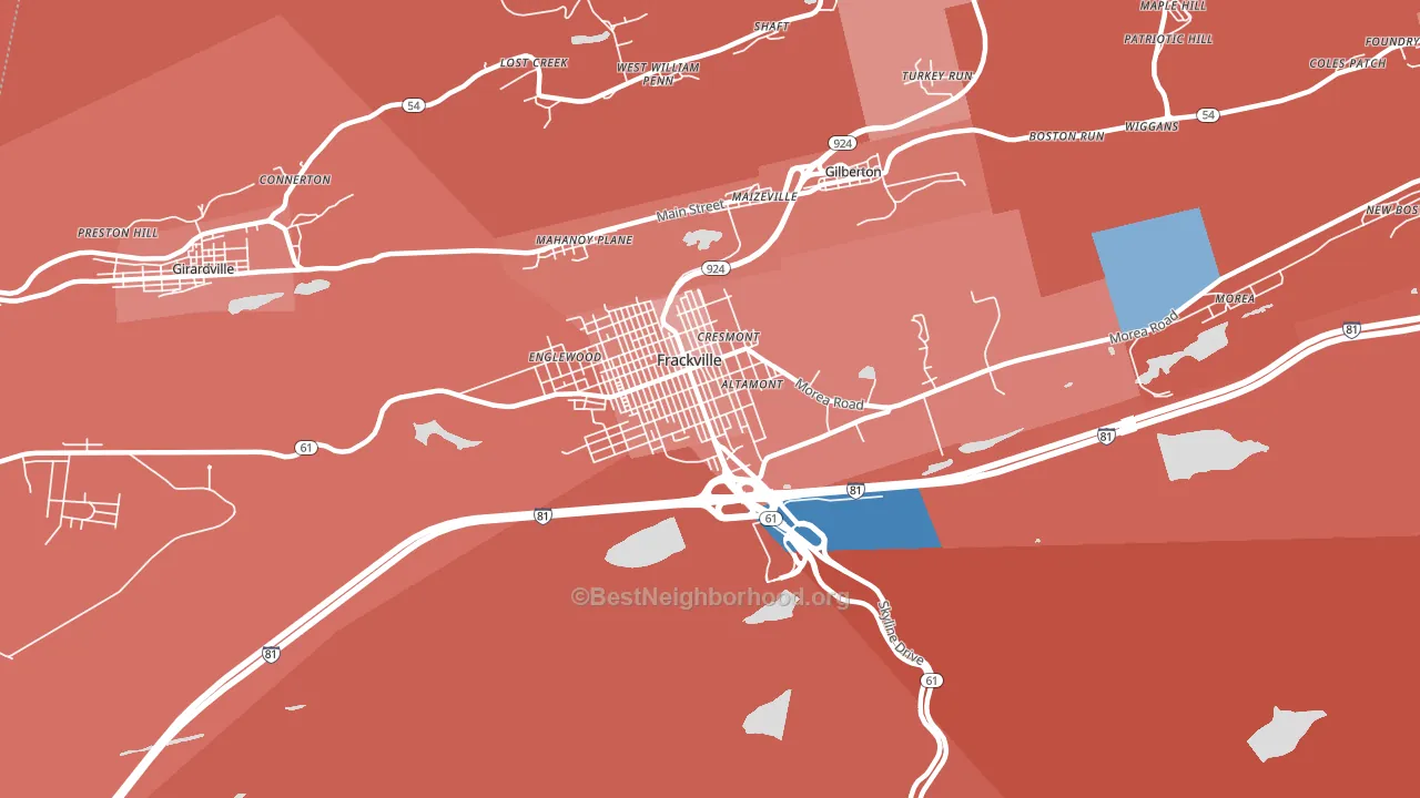 Frackville, PA block-group political-lean map