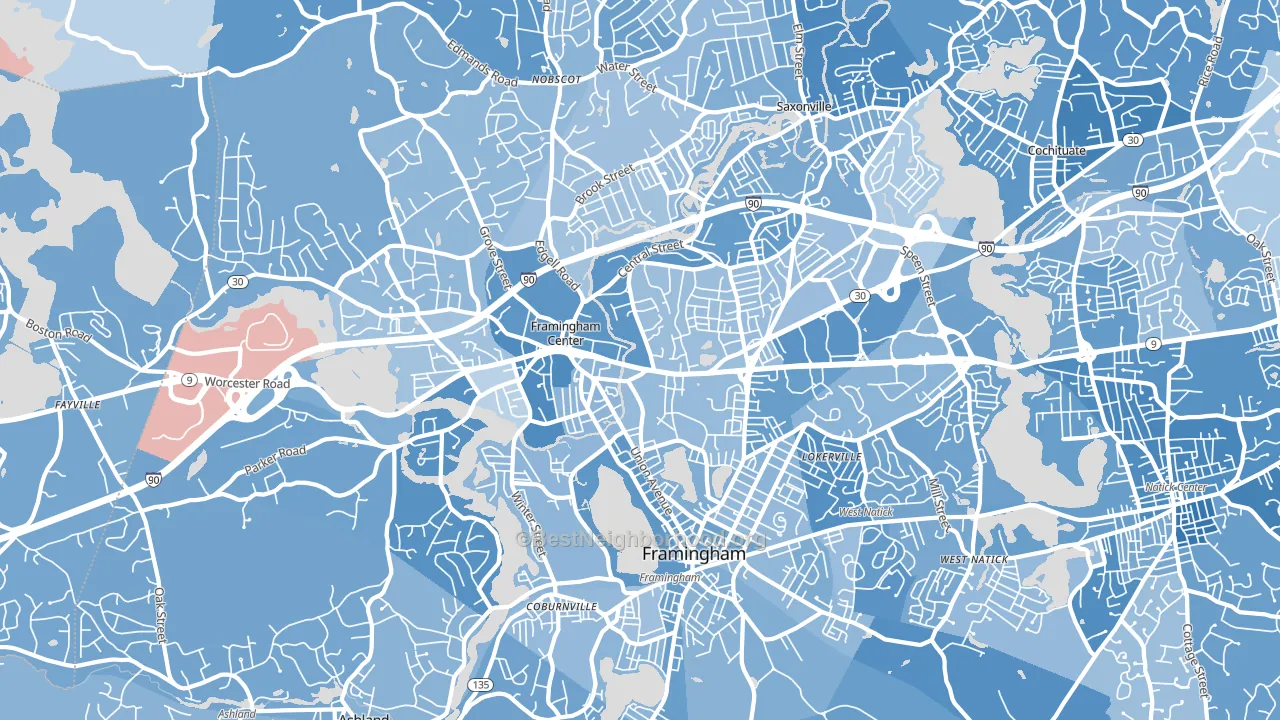 Framingham, MA block-group political-lean map