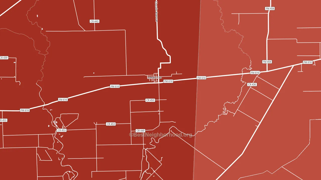 Francitas, TX block-group political-lean map