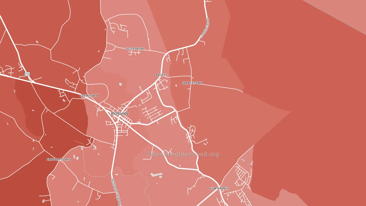 Francktown, NC block-group political-lean map