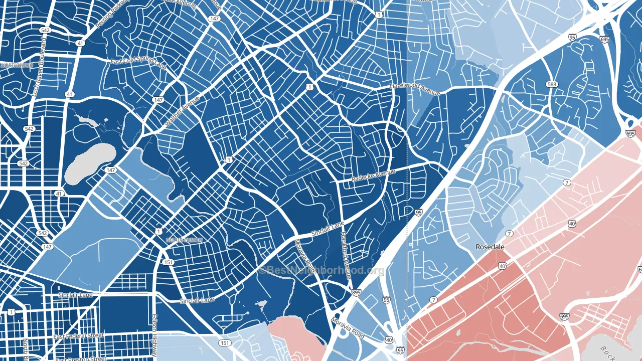 Frankford, Baltimore, MD block-group political-lean map