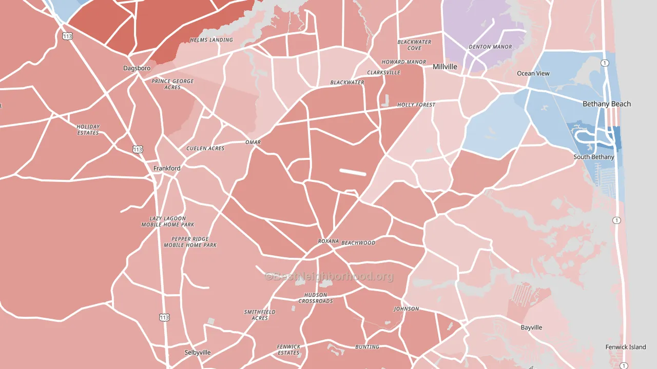 Frankford, DE block-group political-lean map