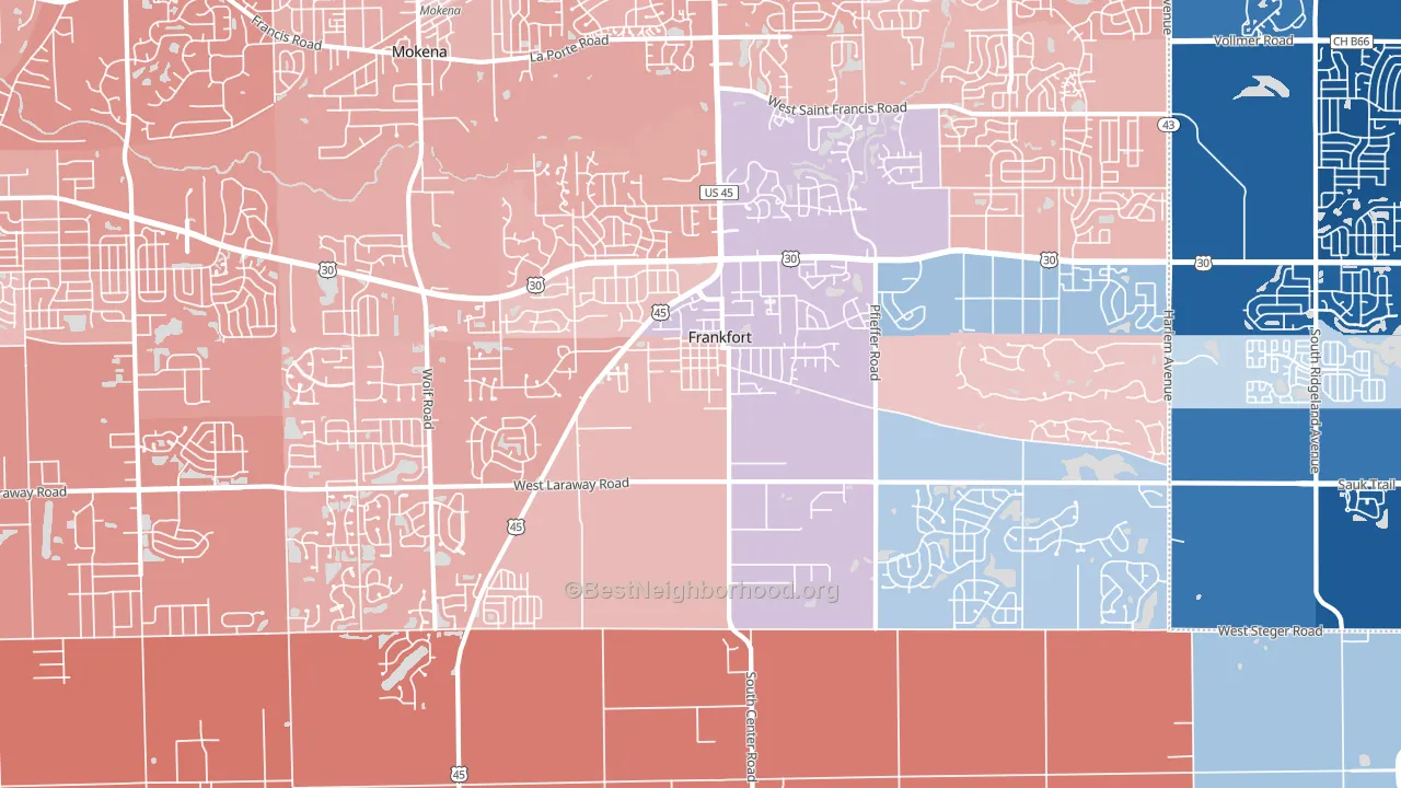 Frankfort, IL block-group political-lean map