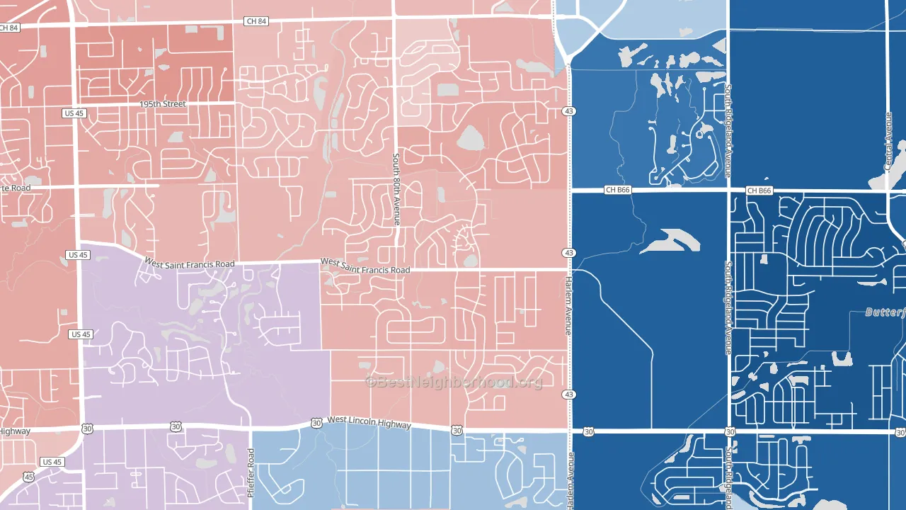 Frankfort Square, IL block-group political-lean map