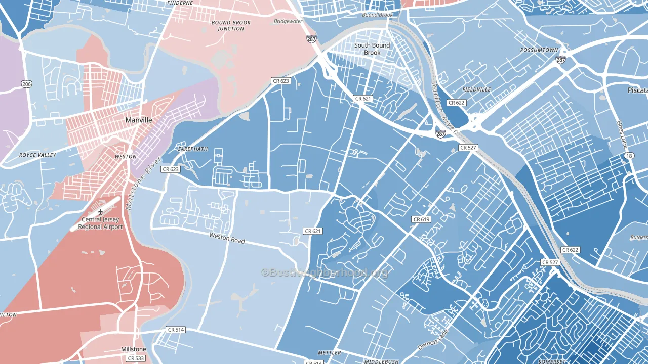 Franklin Center, NJ block-group political-lean map