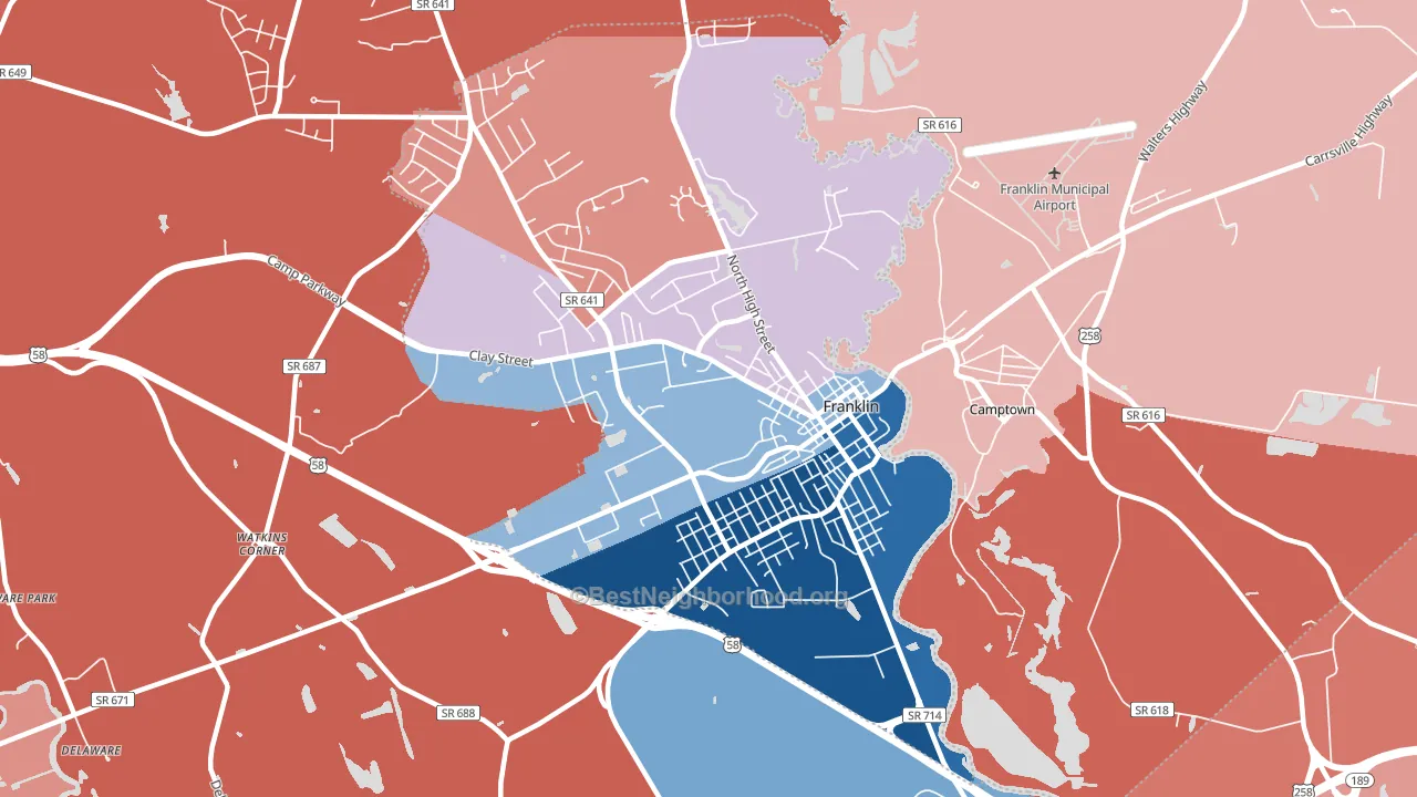 Franklin City, VA block-group political-lean map