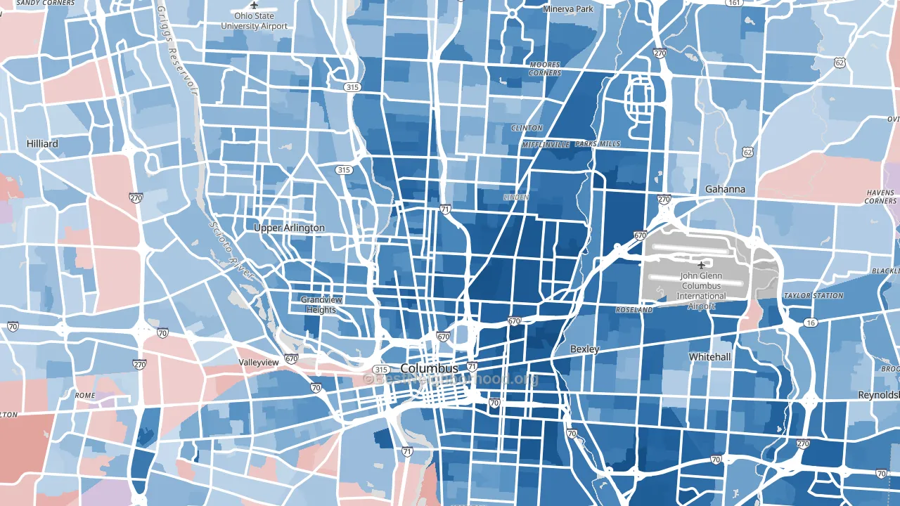 Franklin County, OH block-group political-lean map