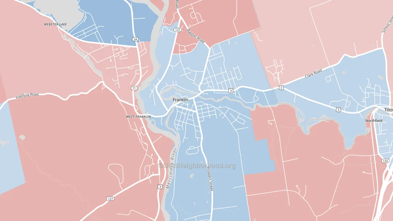 Franklin Falls, Franklin, NH block-group political-lean map