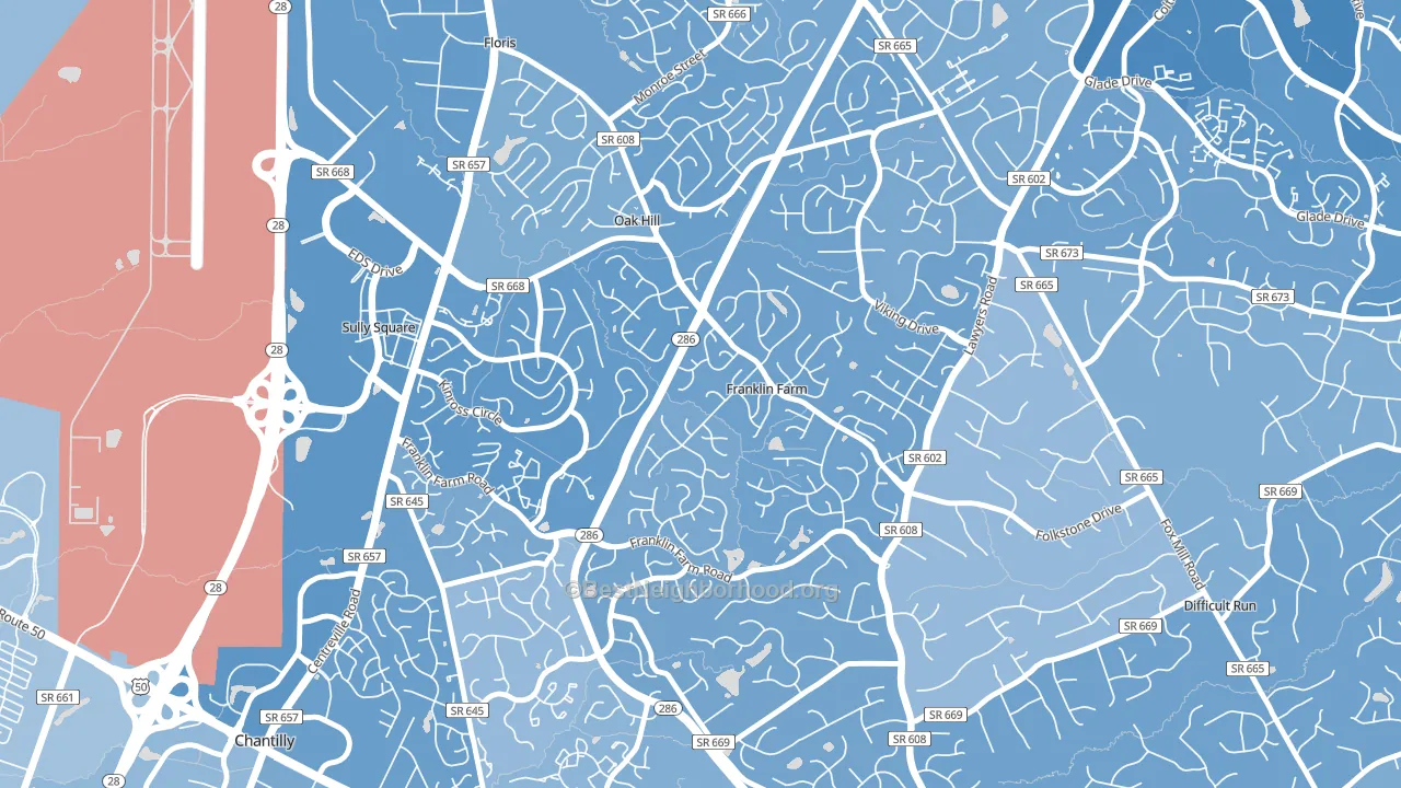 Franklin Farm, VA block-group political-lean map