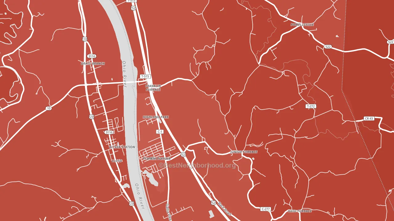 Franklin Furnace, OH block-group political-lean map