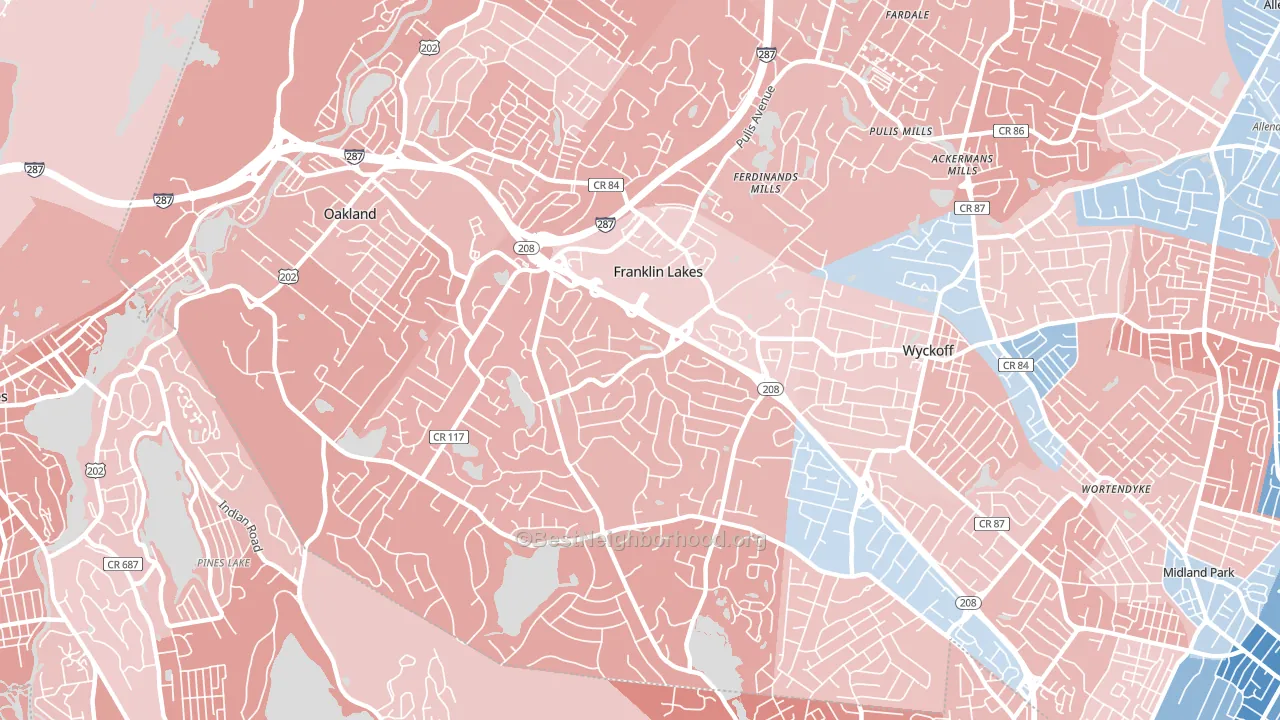 Franklin Lakes, NJ block-group political-lean map