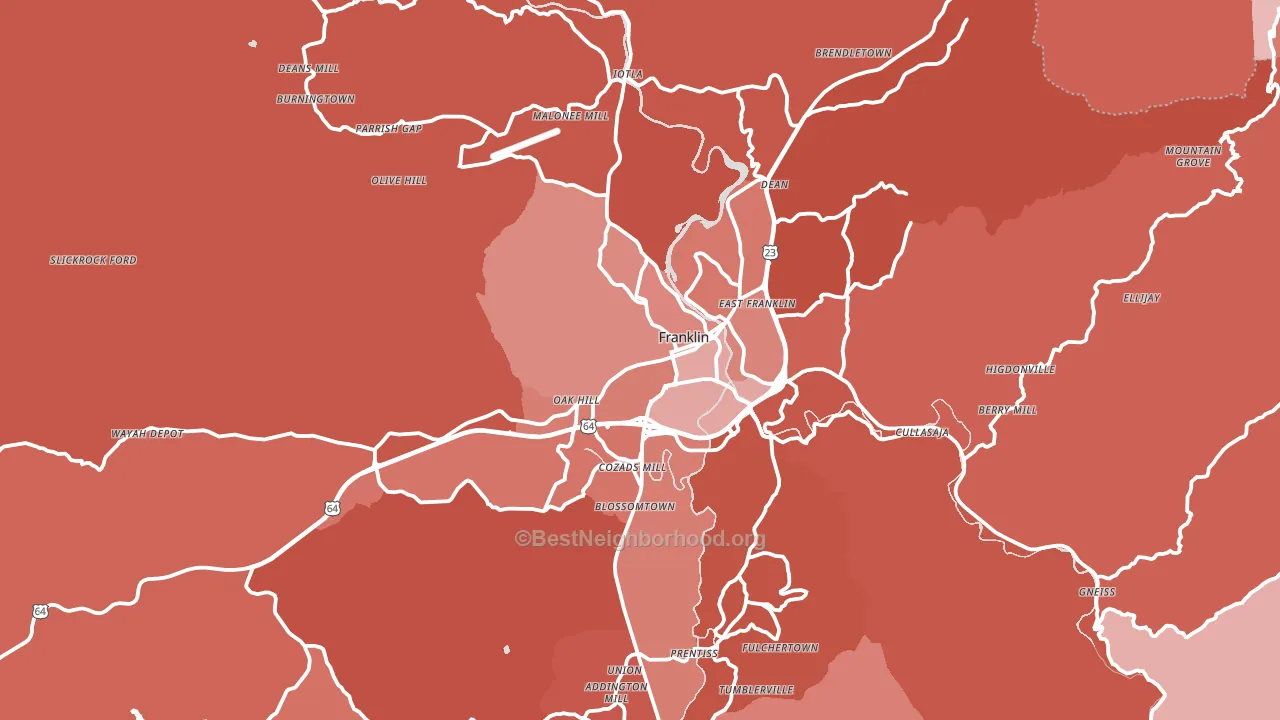 Franklin, NC block-group political-lean map