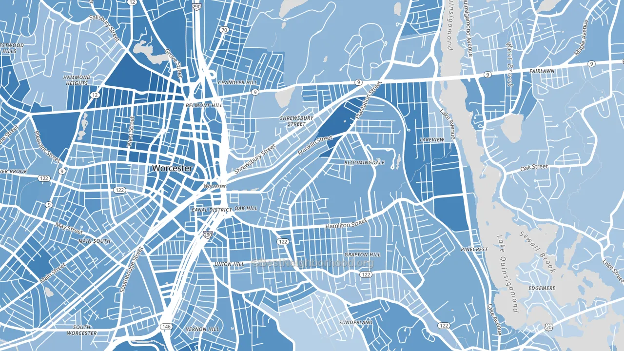 Franklin Plantation, Worcester, MA block-group political-lean map