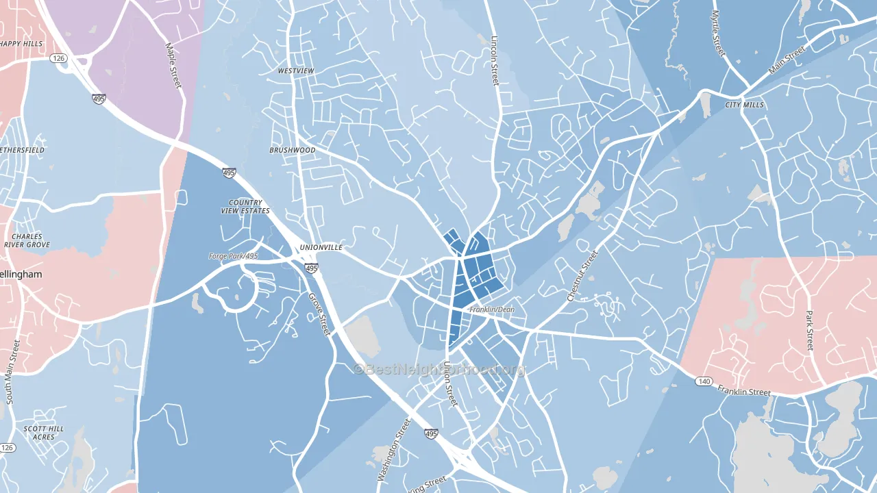 Franklin Town, MA block-group political-lean map