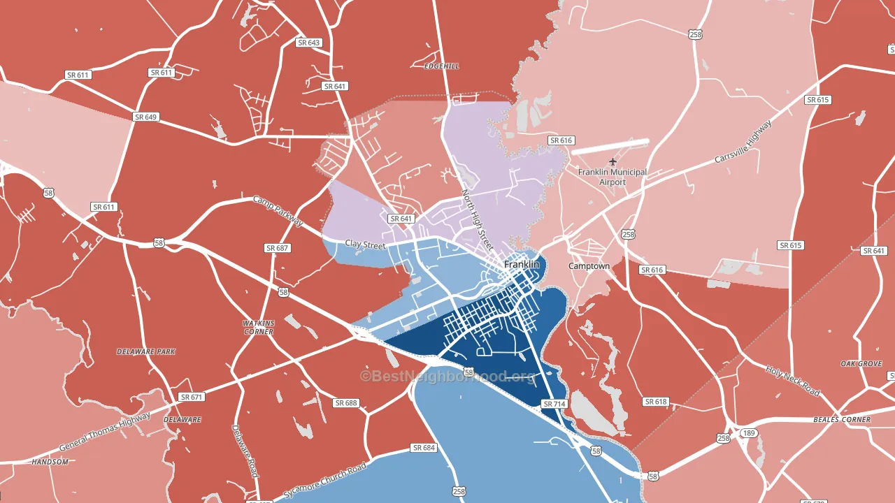 Franklin, VA block-group political-lean map