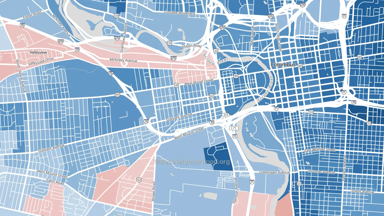 Franklinton, Columbus, OH block-group political-lean map