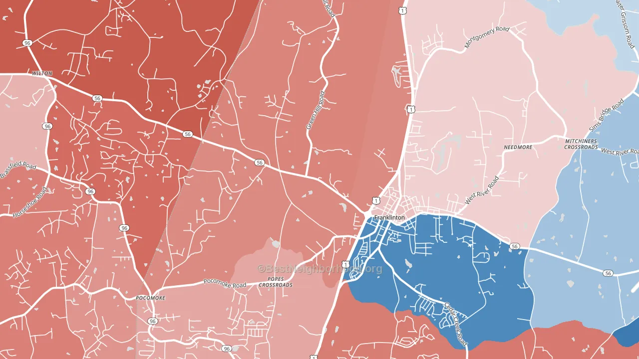 Franklinton, NC block-group political-lean map