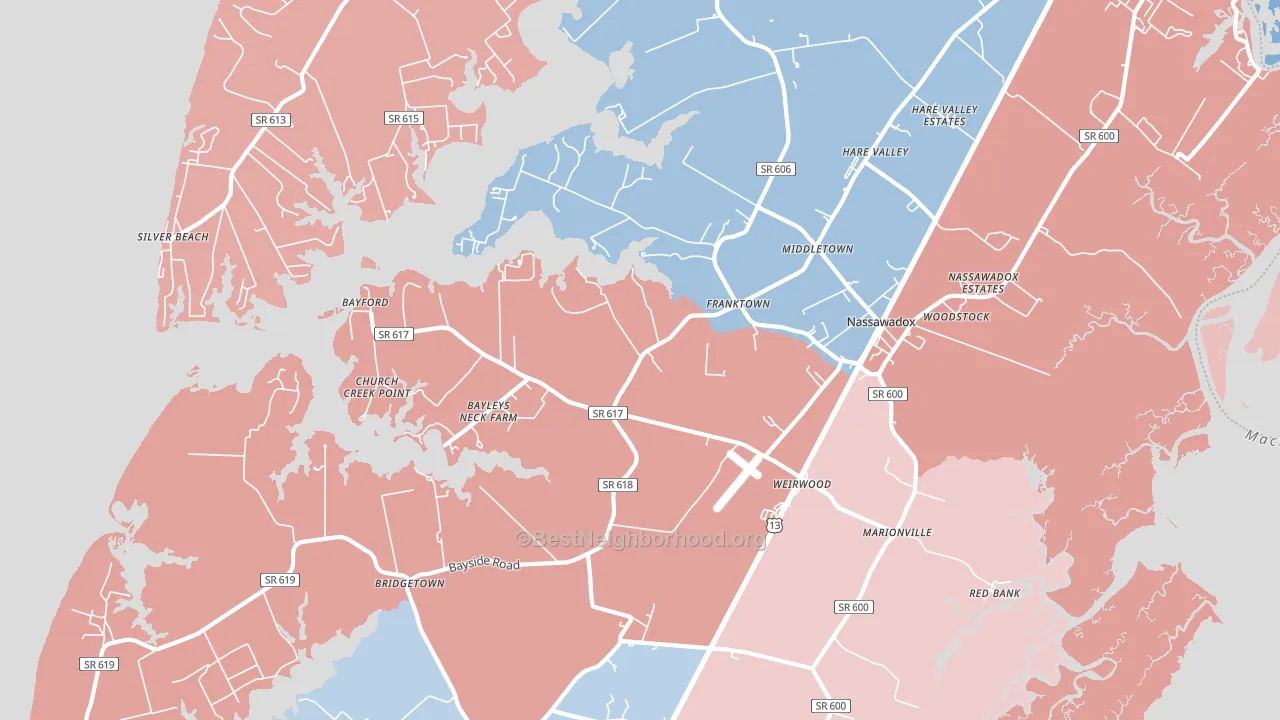 Franktown, VA block-group political-lean map