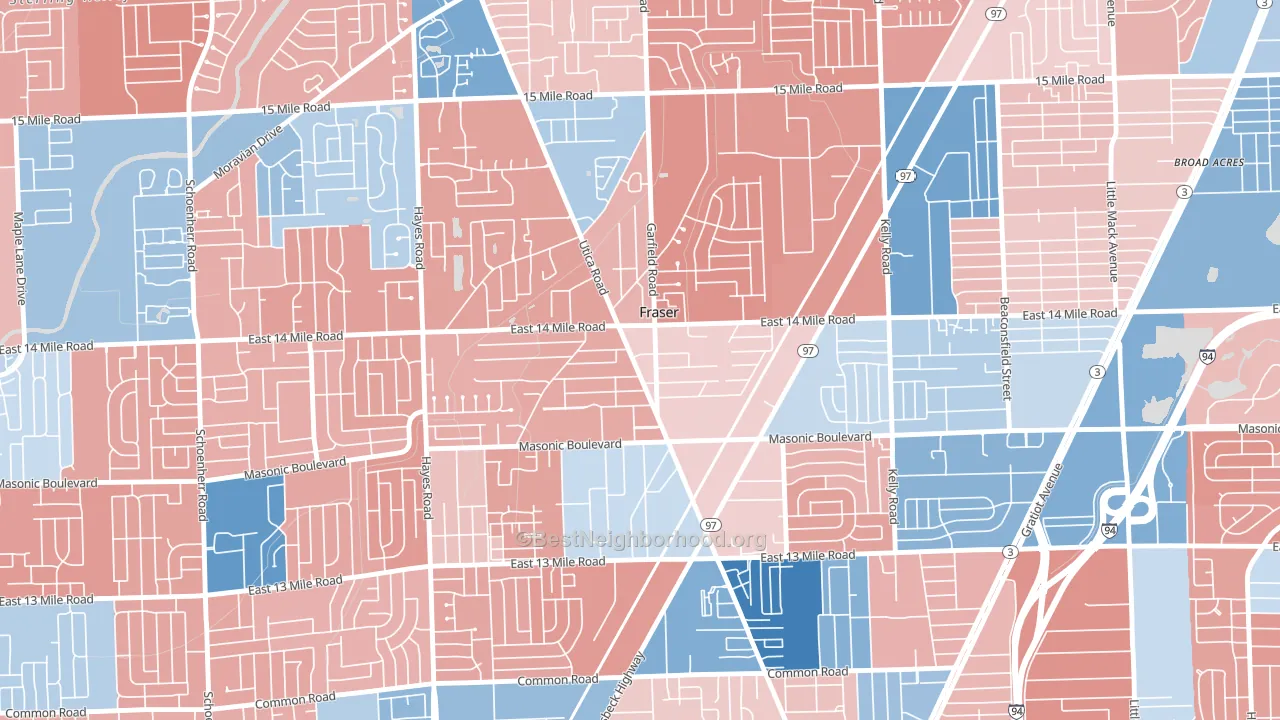 Fraser, MI block-group political-lean map