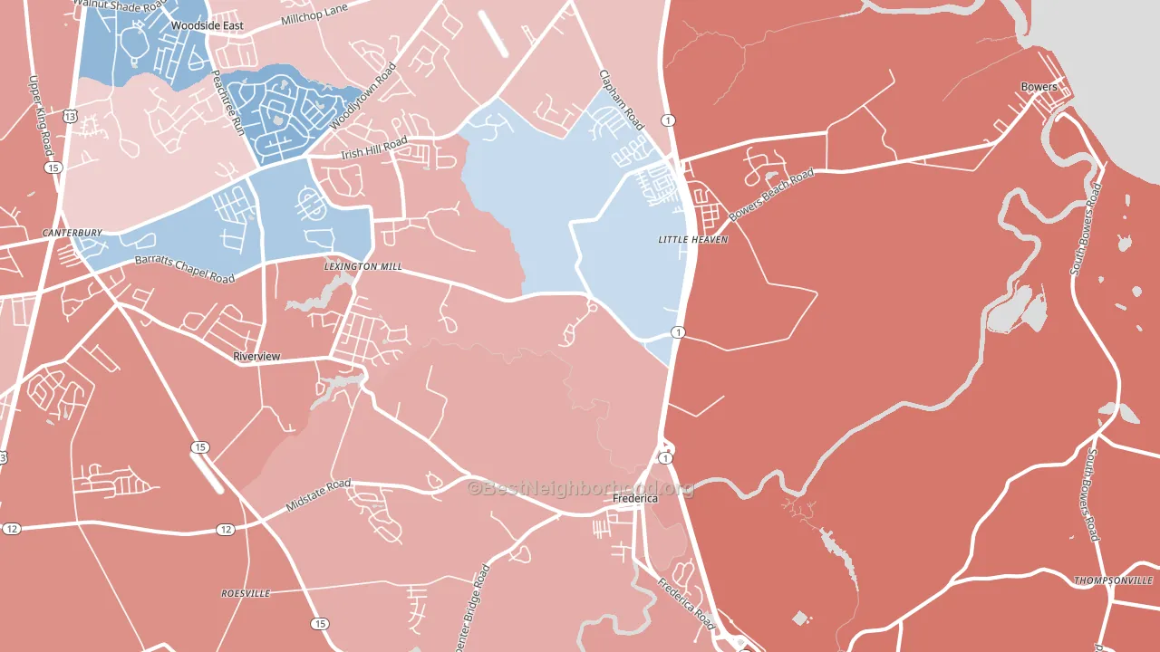 Frederica, DE block-group political-lean map