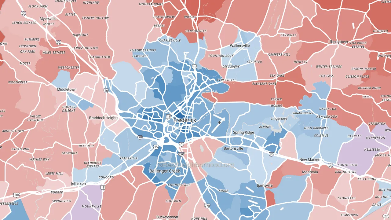Frederick County, MD block-group political-lean map