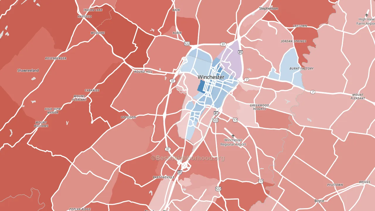 Frederick County, VA block-group political-lean map